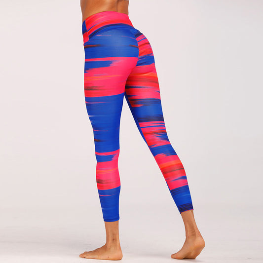 Blue&Red Digital Print yoga pants High waist Contrast color